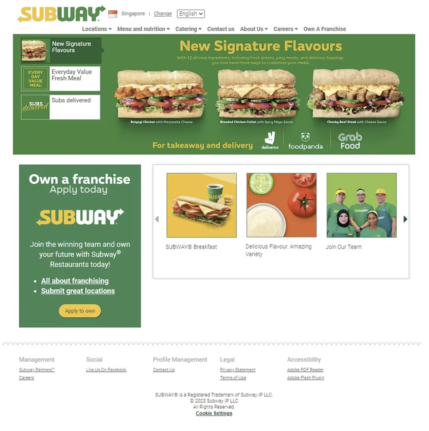 Subway.com home page