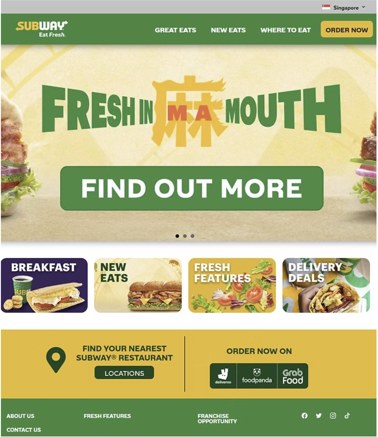 Subwayisfresh.com.sg home page