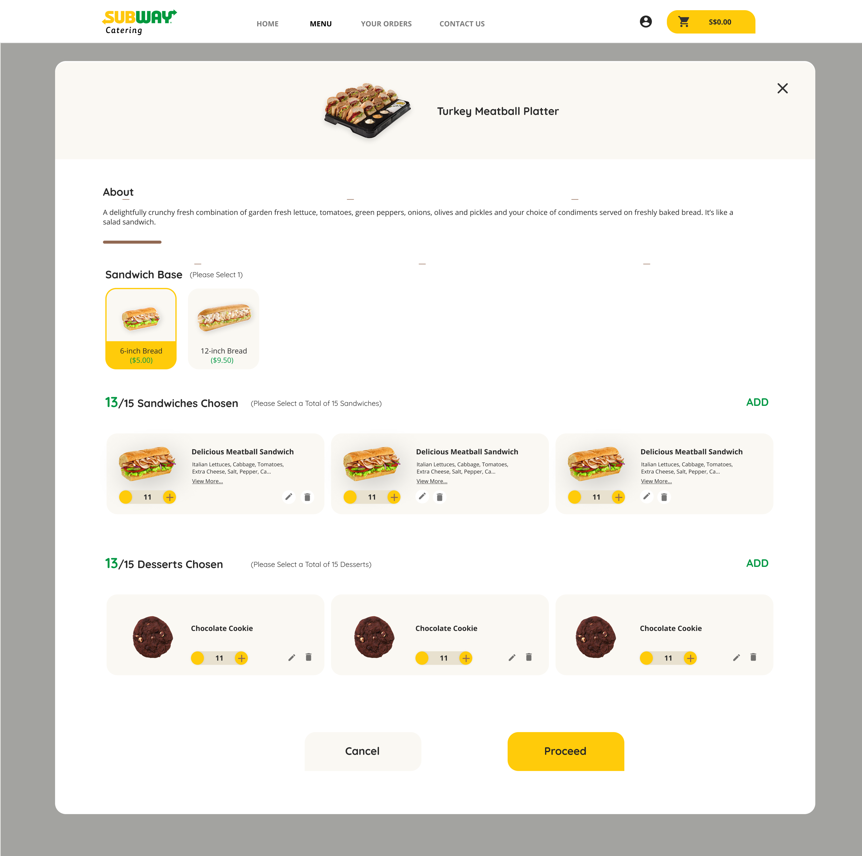 Our design for platter sandwich customization